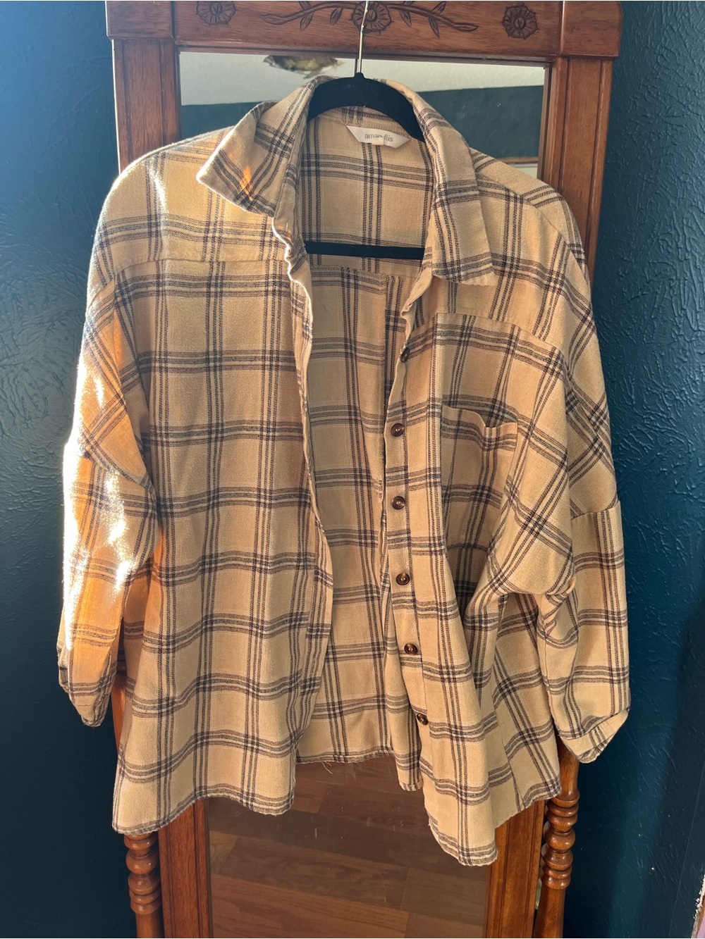 Plaid Button-Up Shirt Jacket in Beige